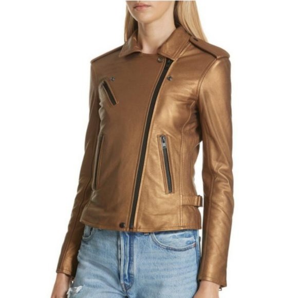 NWT IRO Lambskin metallic gold Leather Moto Jacket FR 34 - Picture 12 of 14